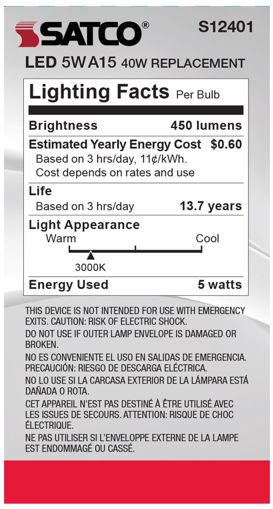 Image 4 40 Watt Equivalent Satco Clear 5W 3000K LED Dimmable E26 A15 6-Pack more views