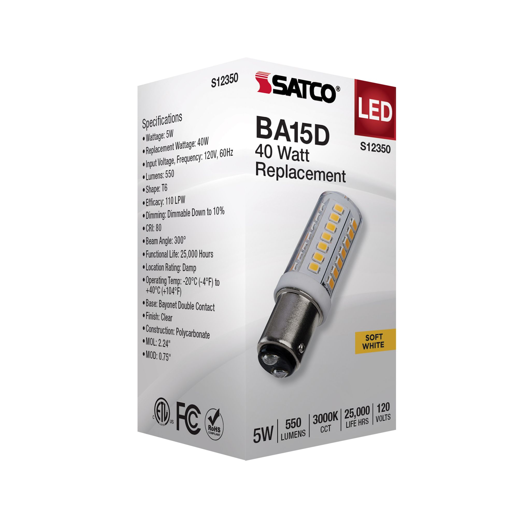 40 Watt Equivalent Satco Clear 5W LED Dimmable Bayonet Bulb in scene