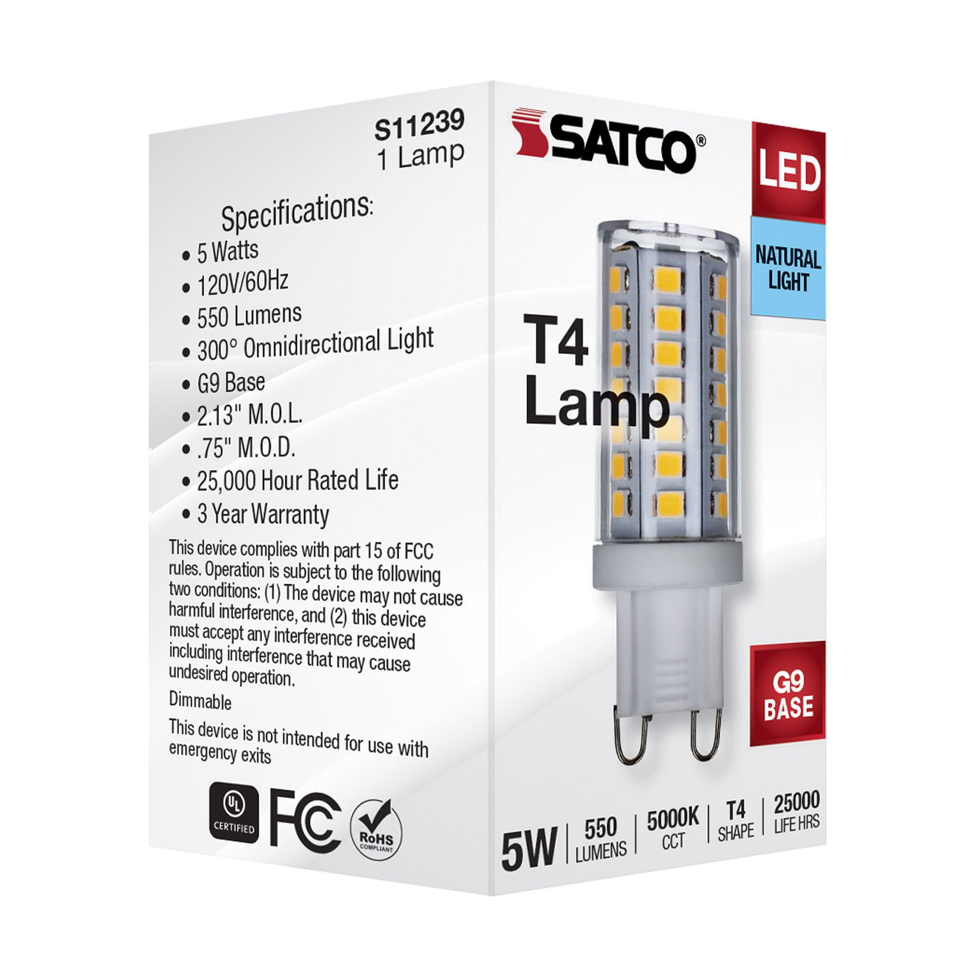 40 Watt Equivalent Satco Clear 5W LED Dimmable Bi-Pin Bulb in scene