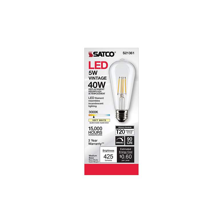 Image 4 40 Watt Equivalent Satco Clear 5W LED Dimmable Standard ST19 more views