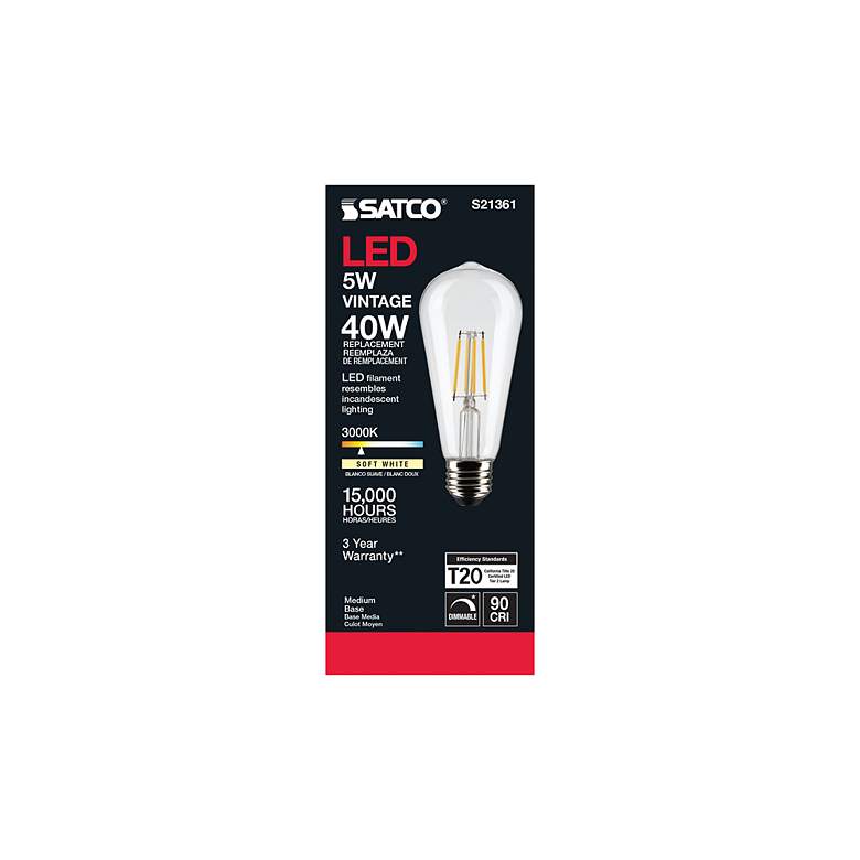 Image 5 40 Watt Equivalent Satco Clear 5W LED Dimmable Standard ST19 more views