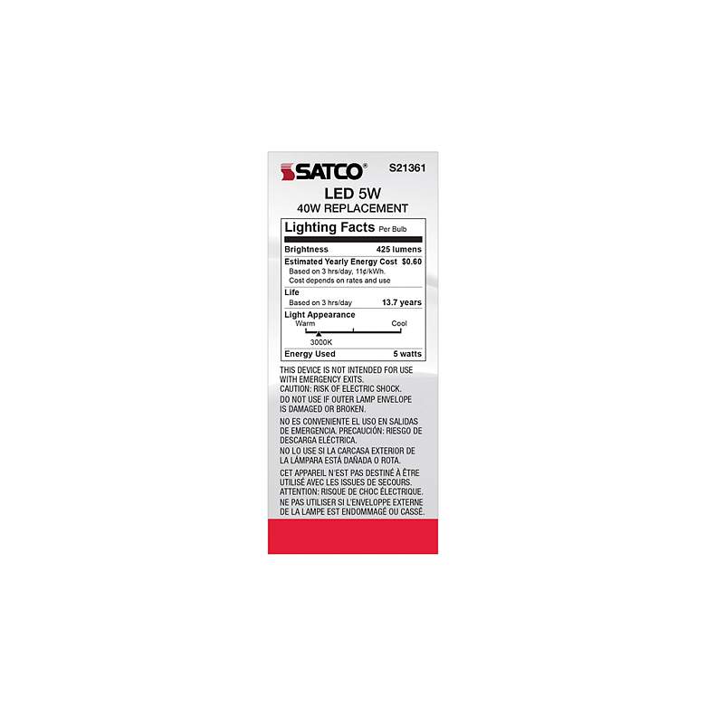 Image 6 40 Watt Equivalent Satco Clear 5W LED Dimmable Standard ST19 more views