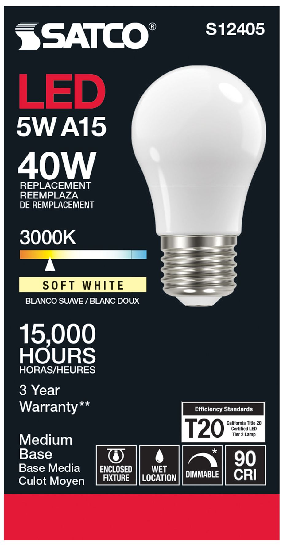 Image 3 40 Watt Equivalent Satco Soft White 5W LED Dimmable E26 A15 6-Pack more views