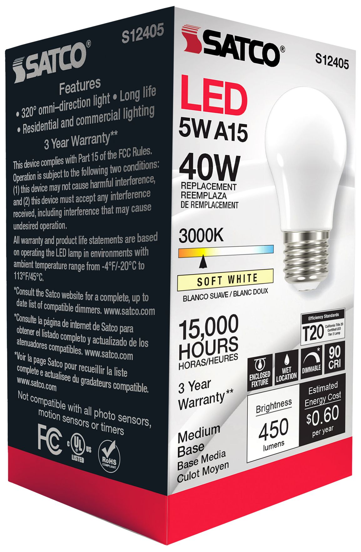 Image 7 40 Watt Equivalent Satco Soft White 5W LED Dimmable E26 A15 6-Pack more views