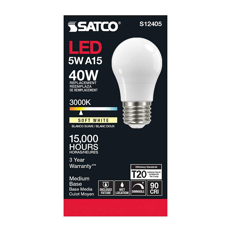 Image 3 40 Watt Equivalent Satco Soft White 5W LED Dimmable Standard more views