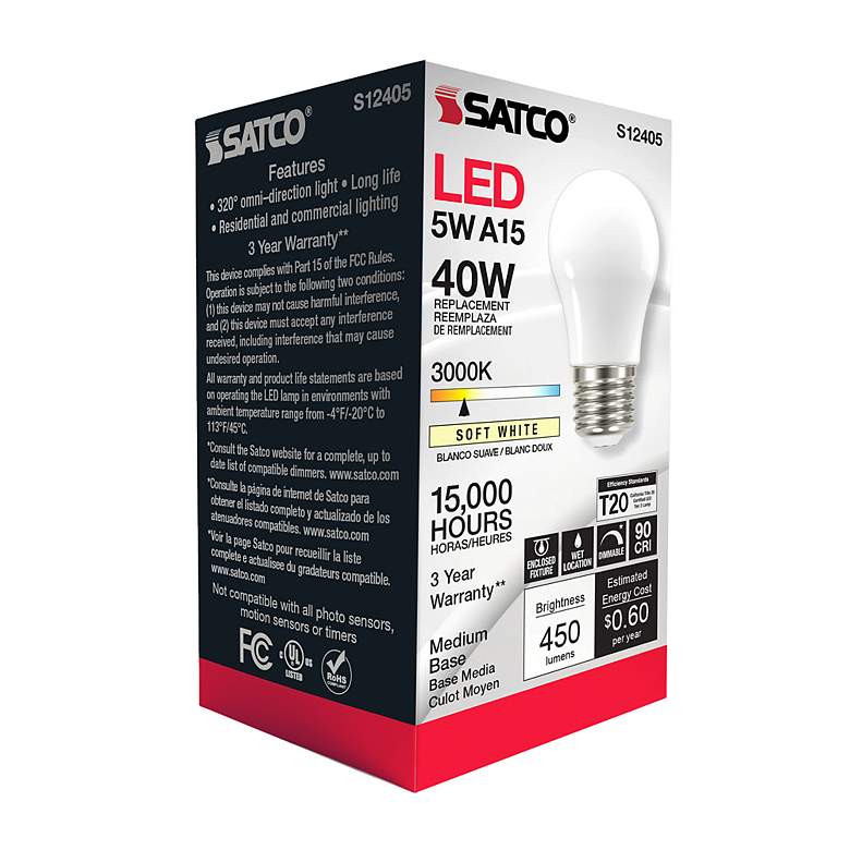Image 7 40 Watt Equivalent Satco Soft White 5W LED Dimmable Standard more views