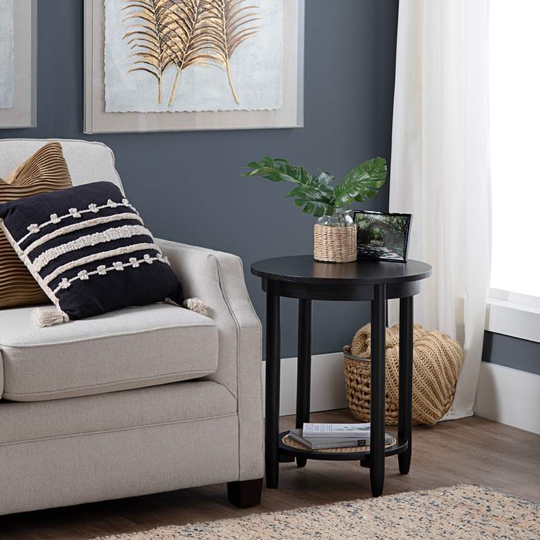 Image 1 Port Royal 20" Wide Painted Black Wood Round End Table in scene