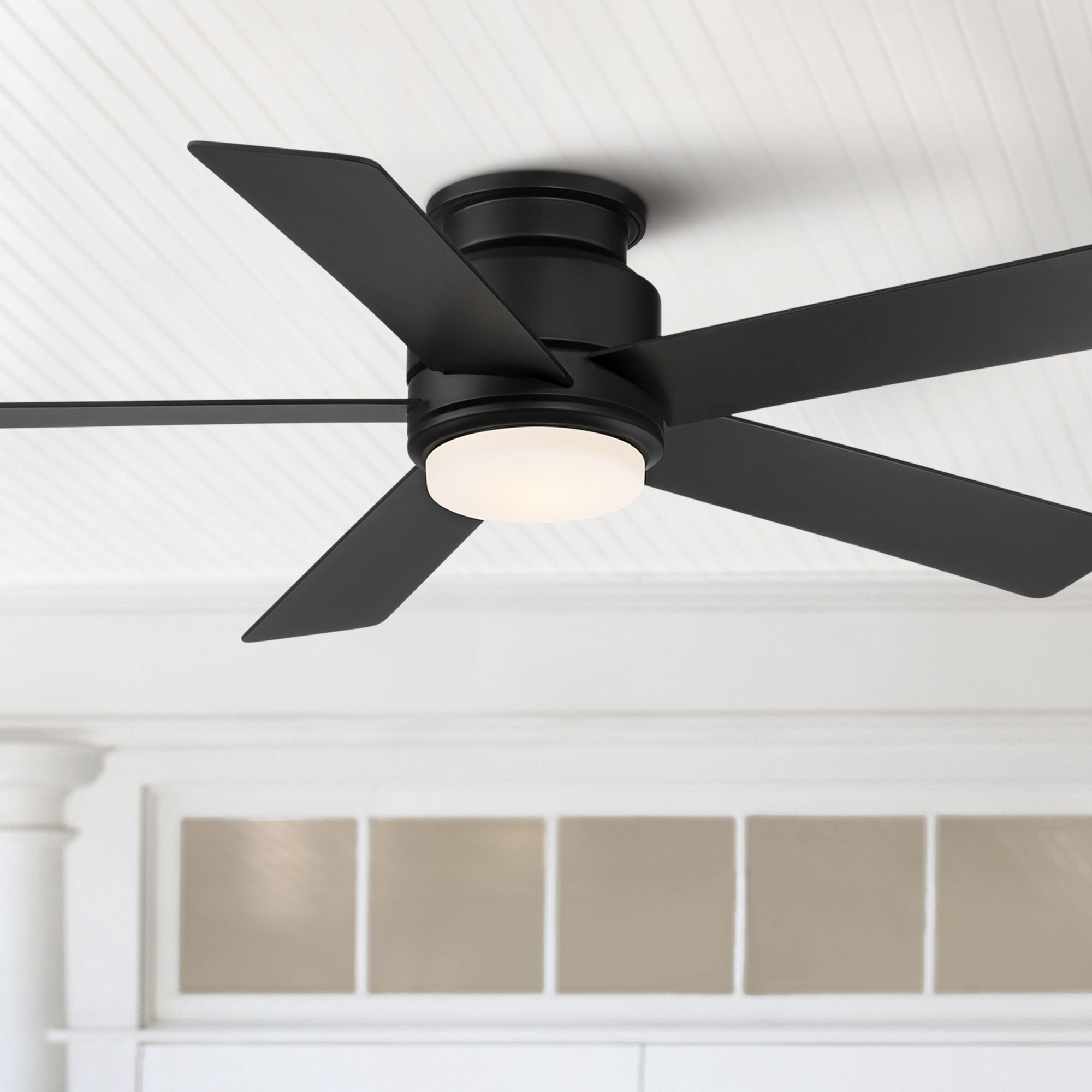 Watch A Video About the Casa Vieja Grand Palm Black Damp Rated LED Hugger Fan with Remote
