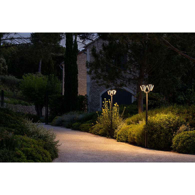 Image 1 Metro 86 inchH Space Gray LED Outdoor Post Light w/ Double Head in scene