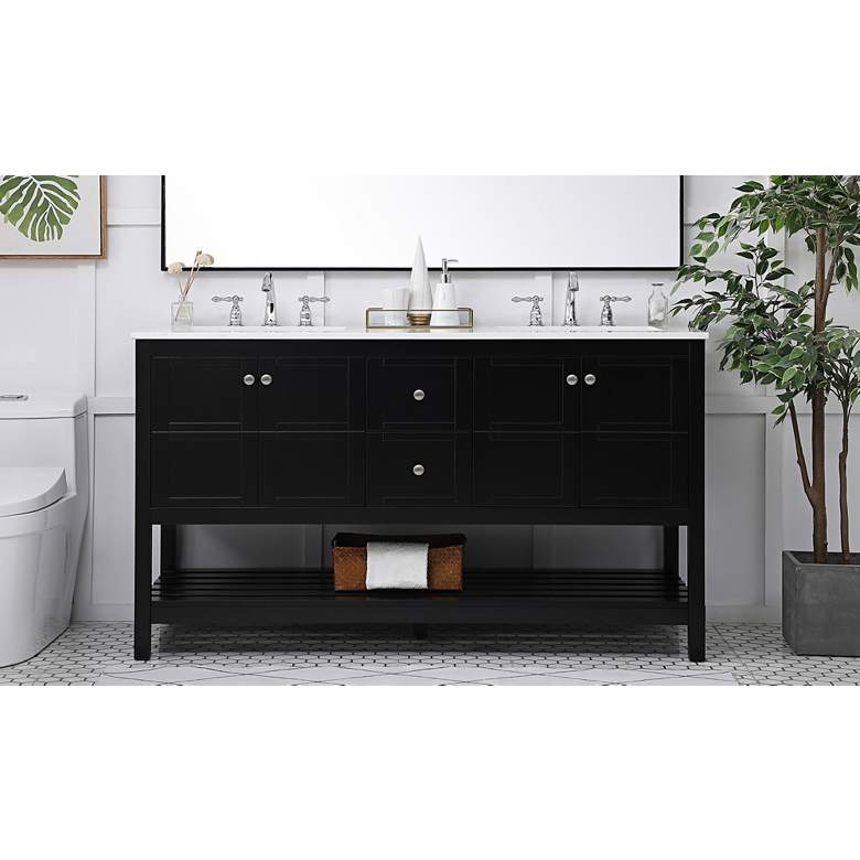 Image 1 Theo 60" Wide Black 2-Drawer Double Sink Bathroom Vanity in scene