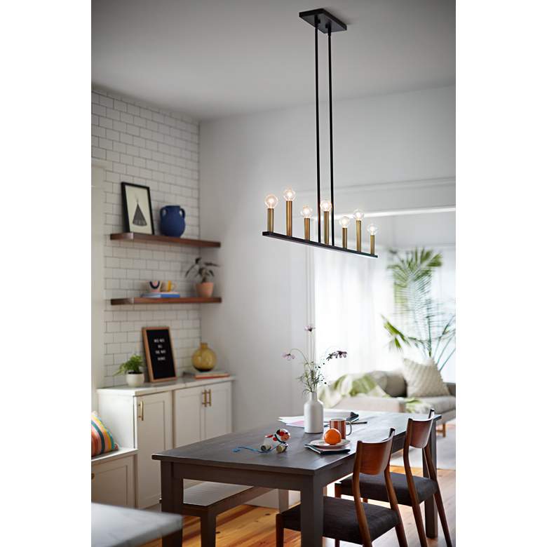 Image 1 Lazlo 40" Wide Black 7-Light Linear Chandelier in scene