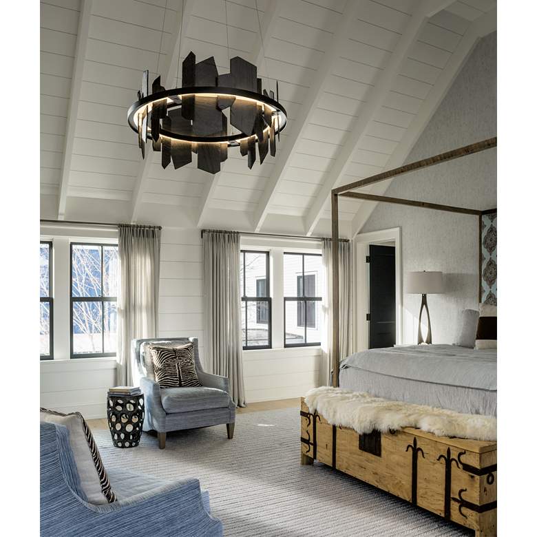 Image 1 Hubbardton Forge Ardesia 38" Black and Slate LED Ring Chandelier in scene