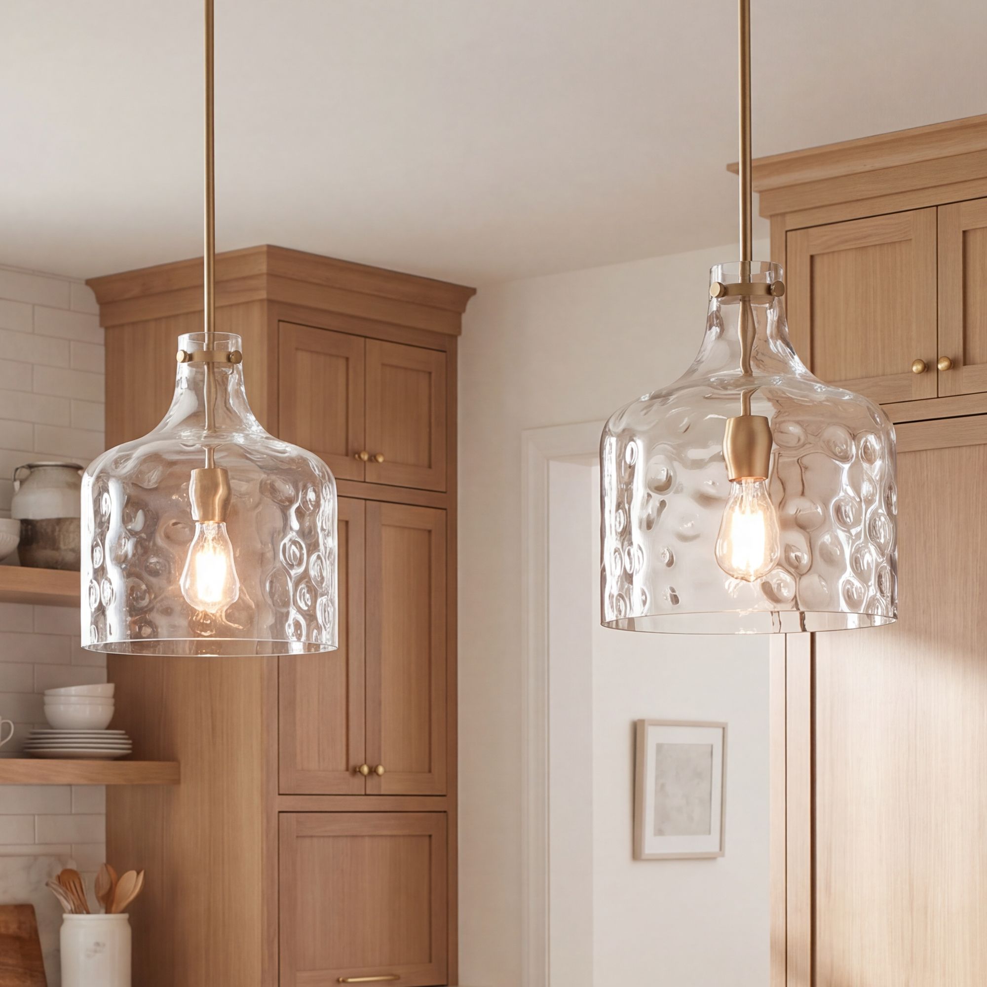 Image 1 Berger 12" Wide Matte Brass Hammered Glass Rustic Mini Pendant Light in scene