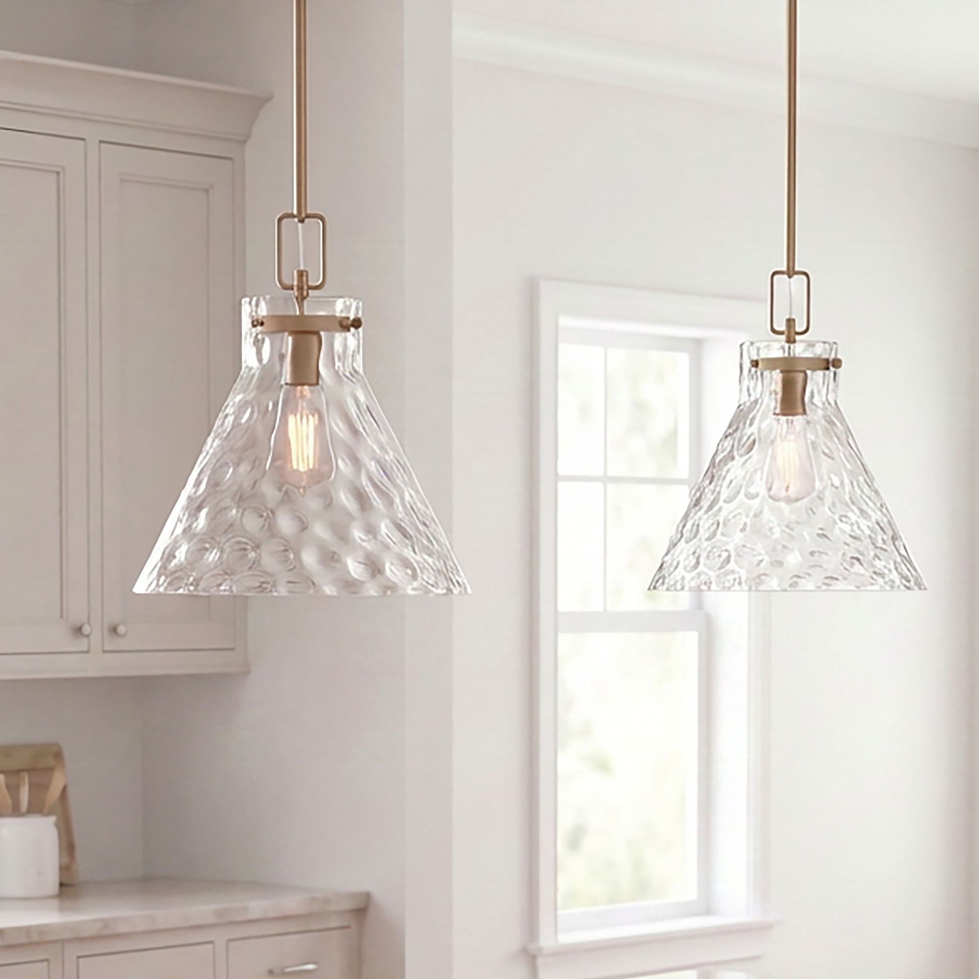 Image 1 Possini Euro Amicia 14" Wide Matte Brass Hammered Glass Pendant Light in scene