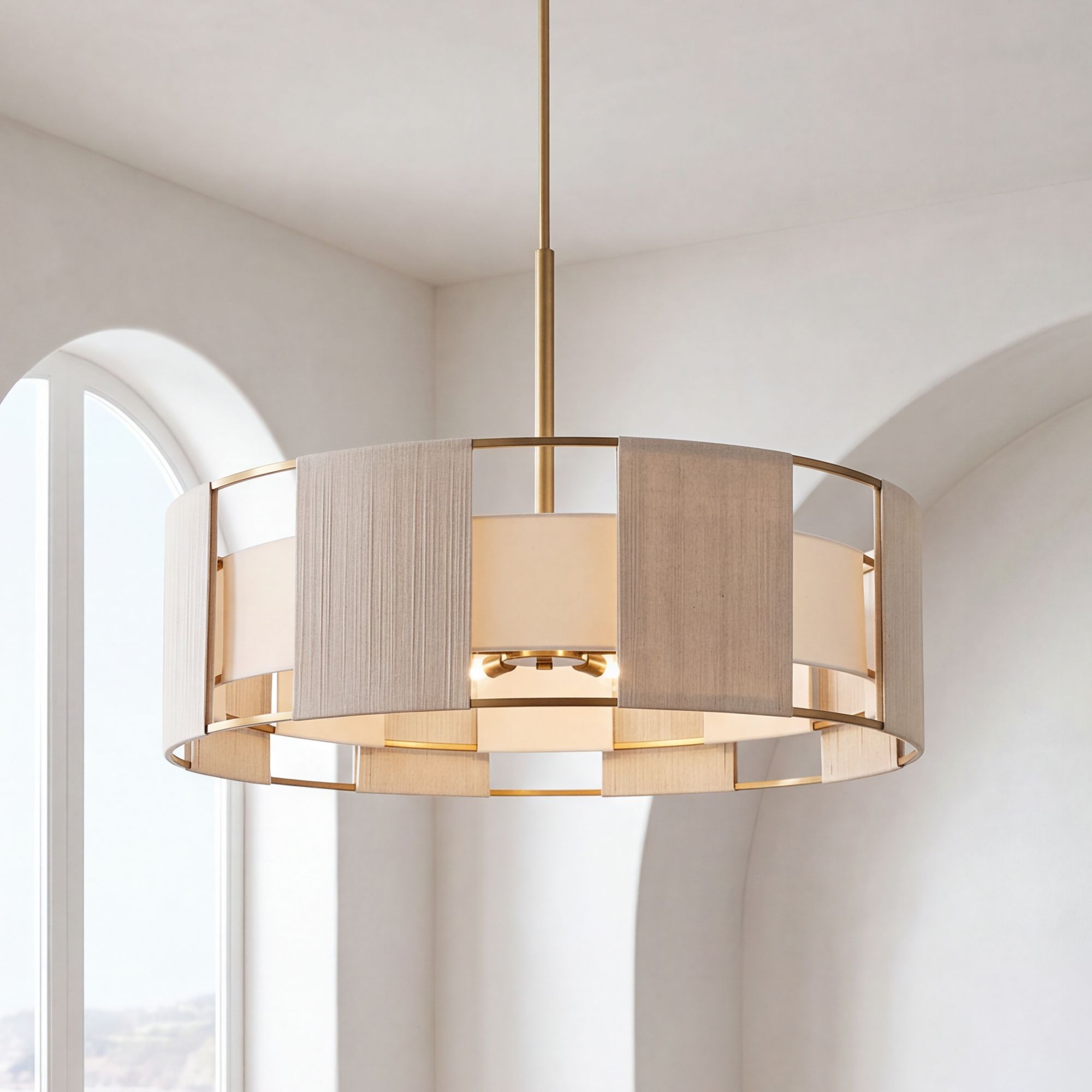 Image 1 Possini Euro Pavi 32" Wide Brass Yarn 8-Light Coastal Pendant Light in scene
