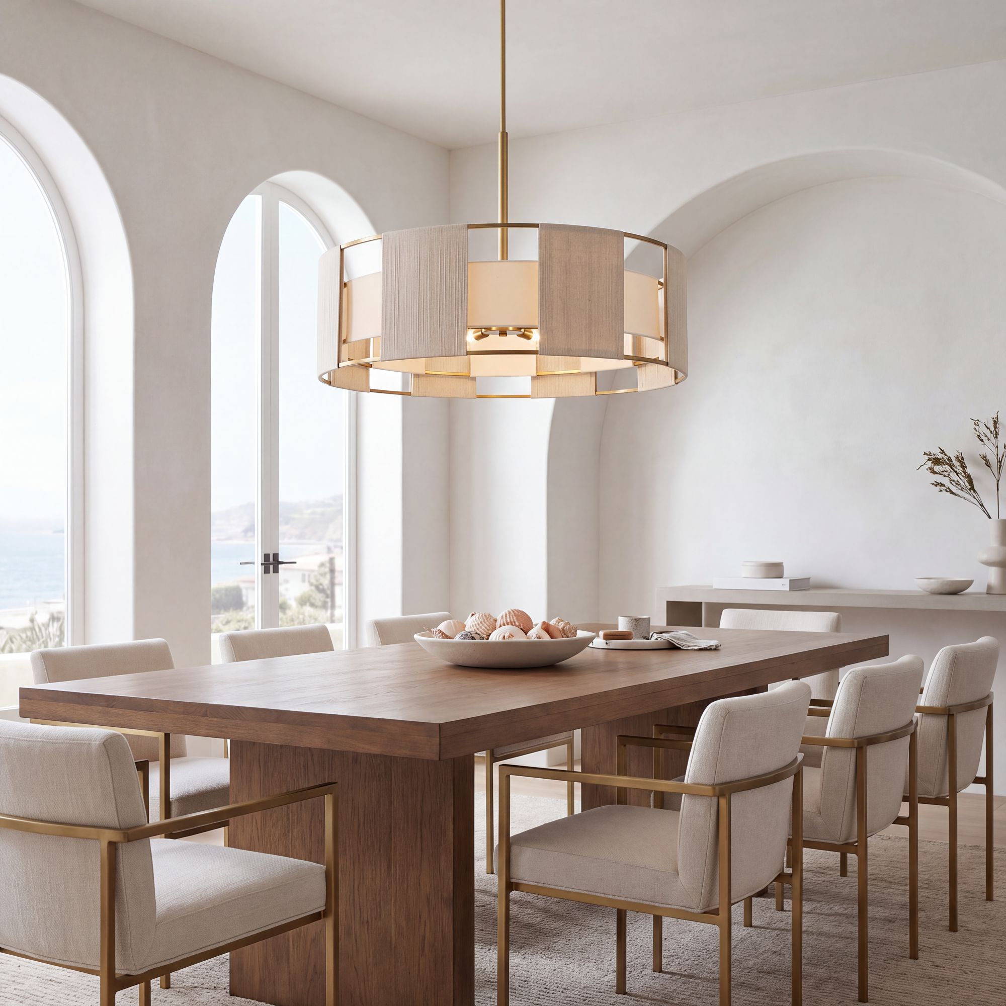 Possini Euro Pavi 32" Wide Brass Yarn 8-Light Coastal Pendant Light in scene