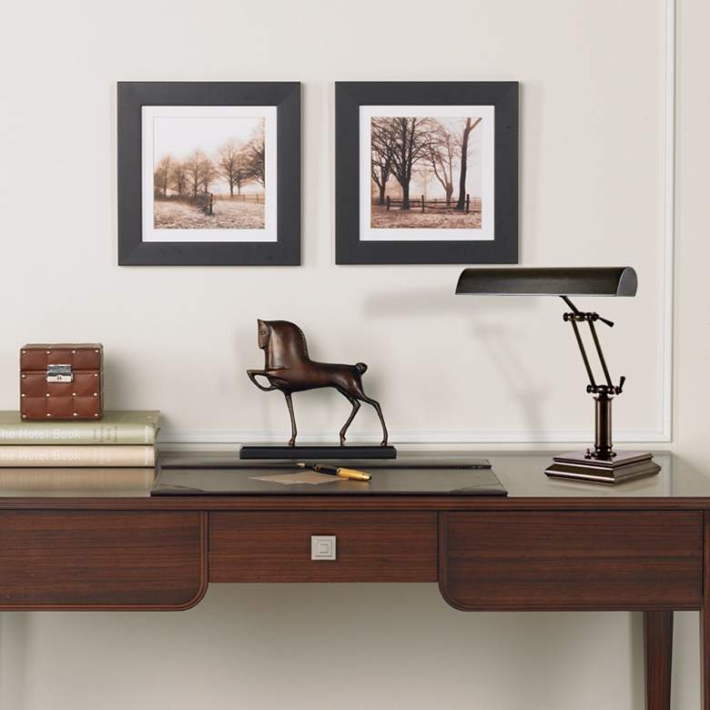 Image 1 House of Troy 14" High Mahogany Bronze Finish Banker Piano Lamp in scene