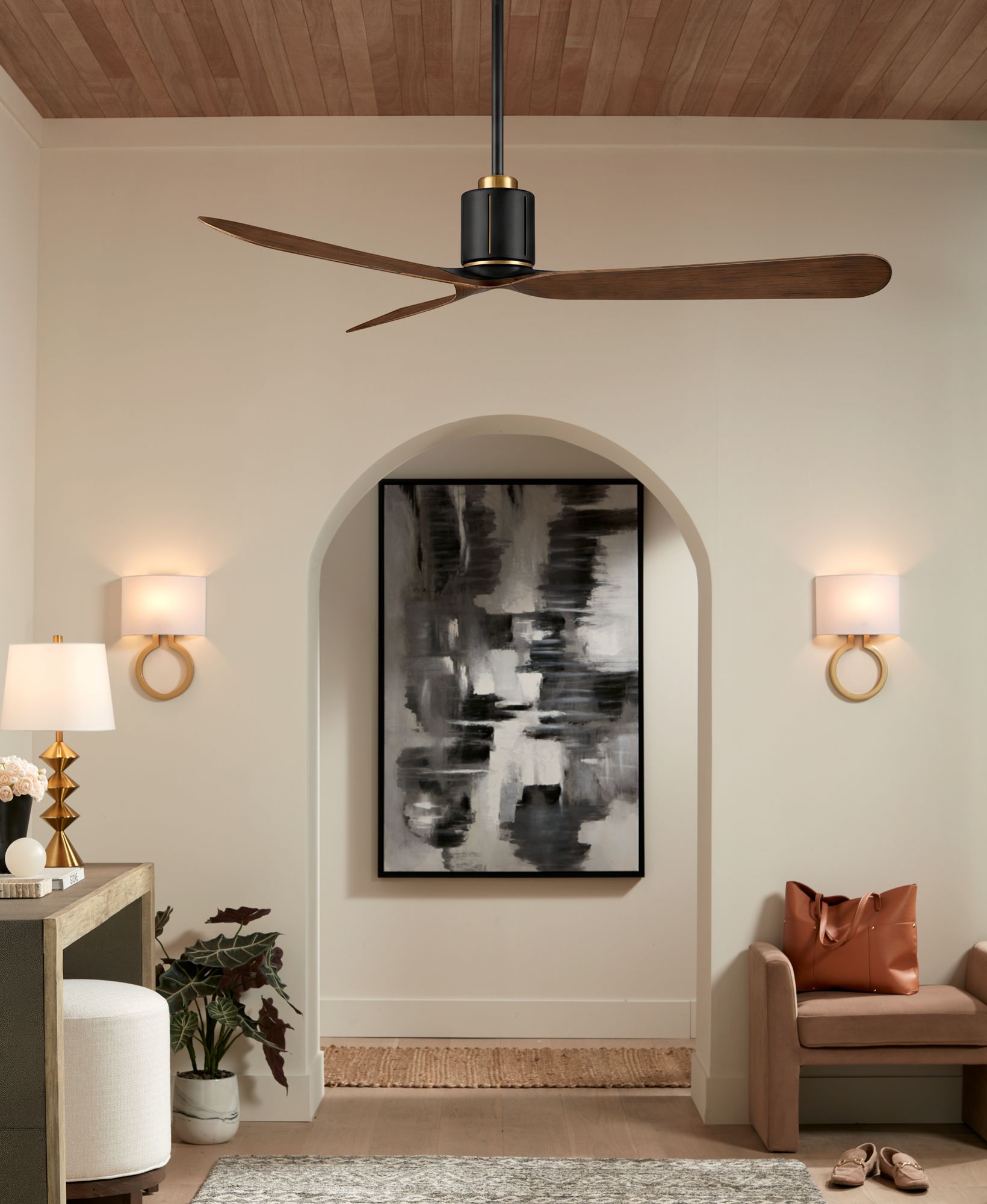 Thumbnail1 of 52" Casa Vieja Avo Matte Black Damp Ceiling Fan with Remote in scene