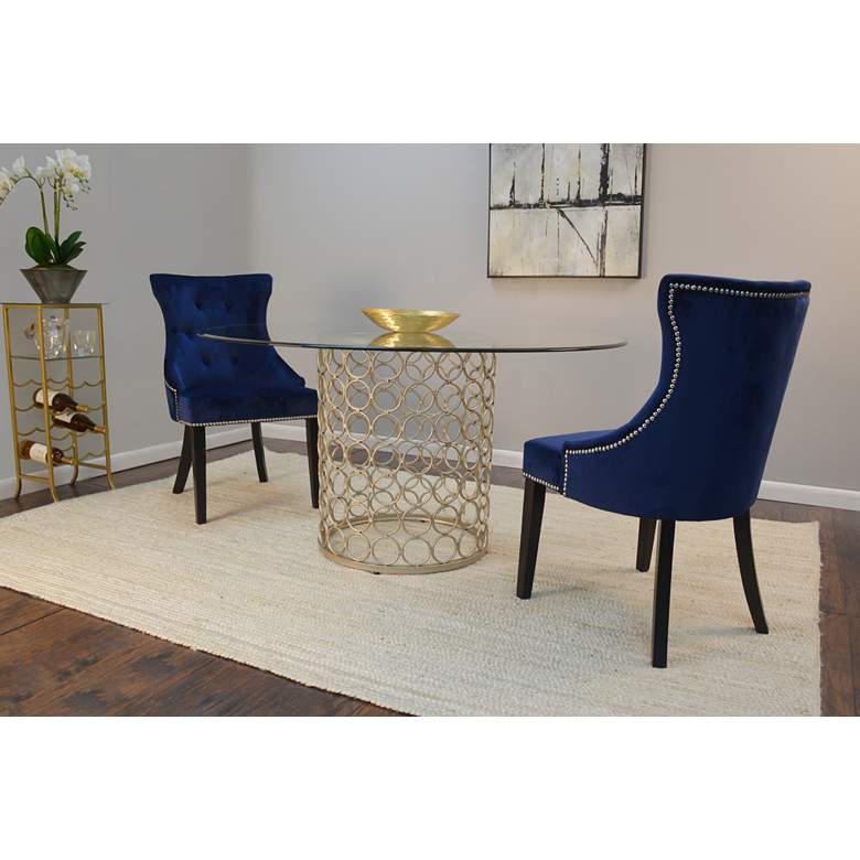 Image 1 Alexa Blue Velvet Fabric Tufted Dining Chair in scene
