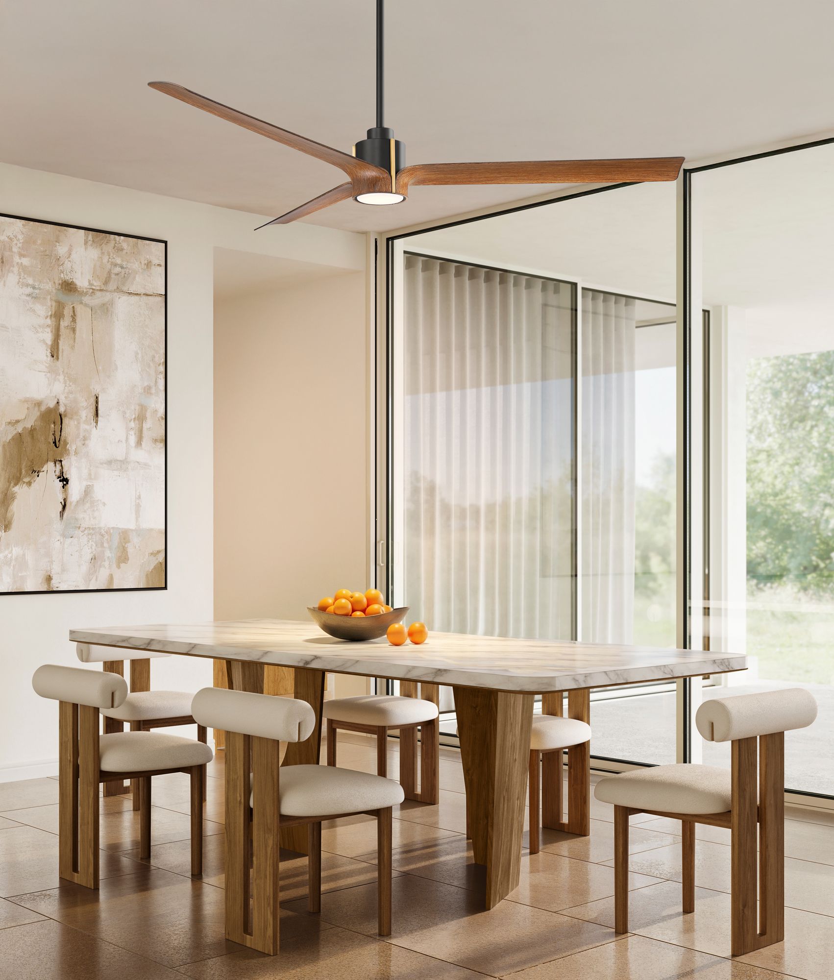 Image 1 60" Casa Vieja Aero Matte Black and Koa LED Ceiling Fan with Remote in scene