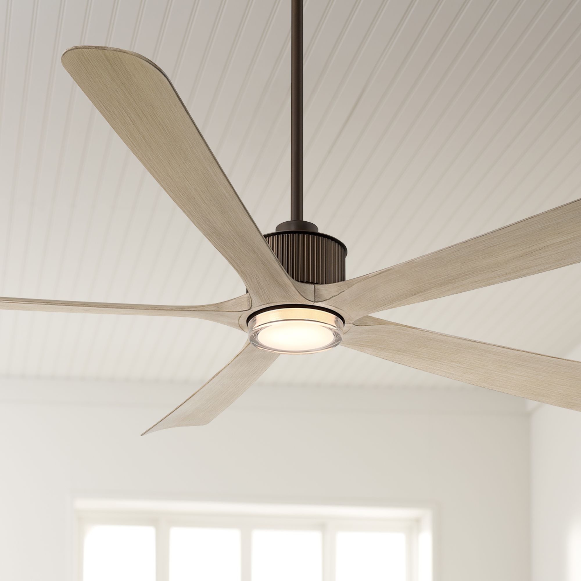 Thumbnail1 of 60" Casa Vieja Hex Bronze and White Oak LED Ceiling Fan with Remote in scene