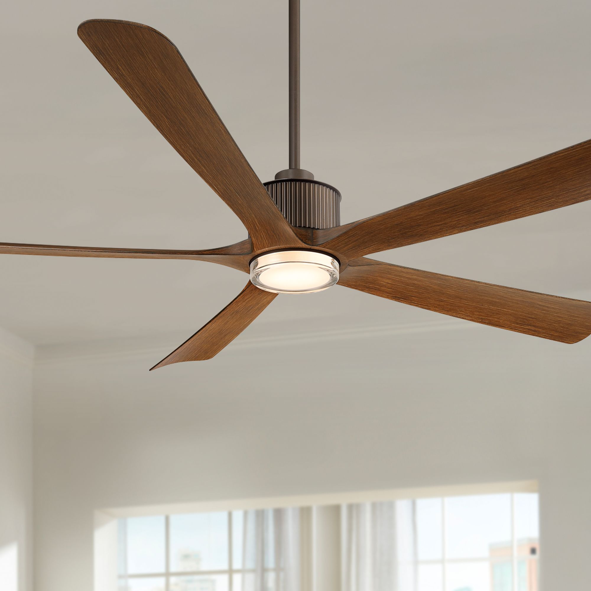 Image 1 60" Casa Vieja Hex Bronze and Koa LED Ceiling Fan with Remote in scene