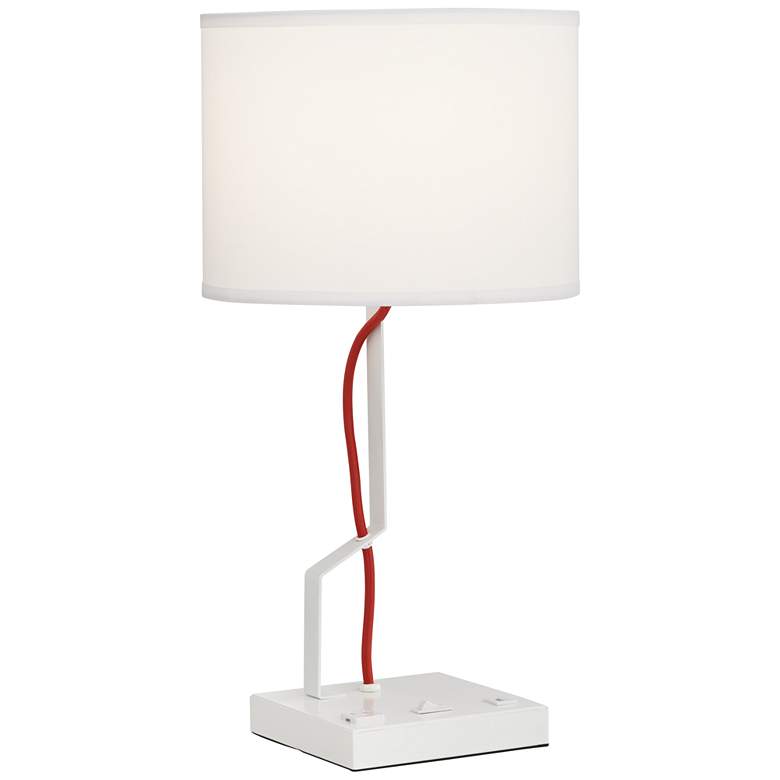 Image 1 40A81 - 20 inchH White Metal Table Lamp w/1 USB and 1 Outlet