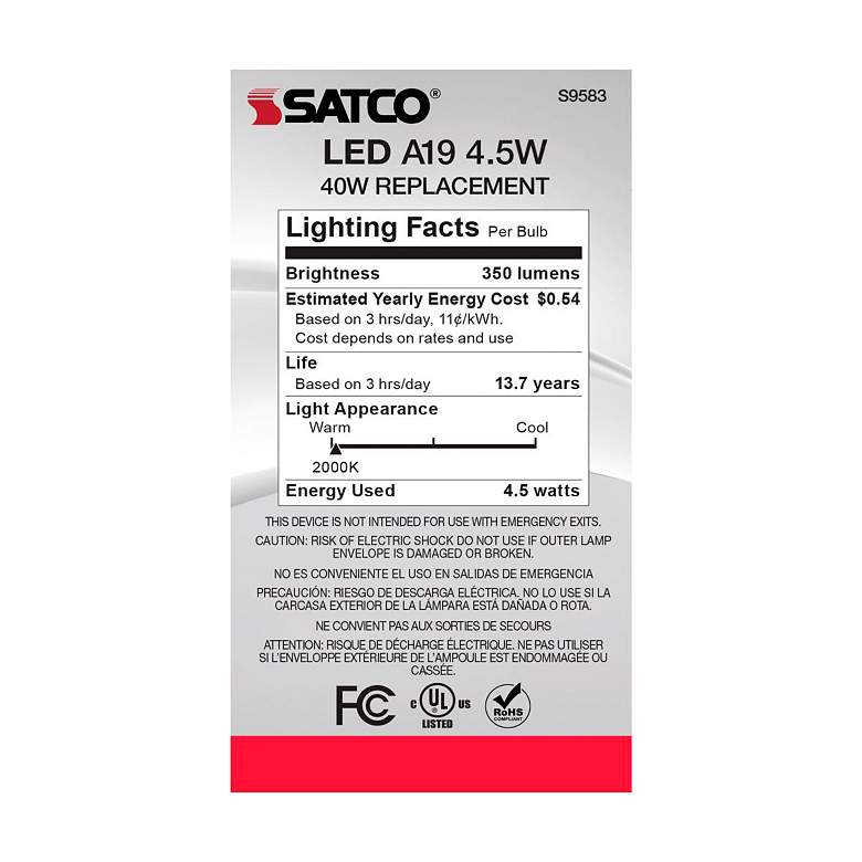 Image 6 40W Equivalent 4.5W LED Dimmable E26 2000K Amber A19 Light Bulb by Satco more views