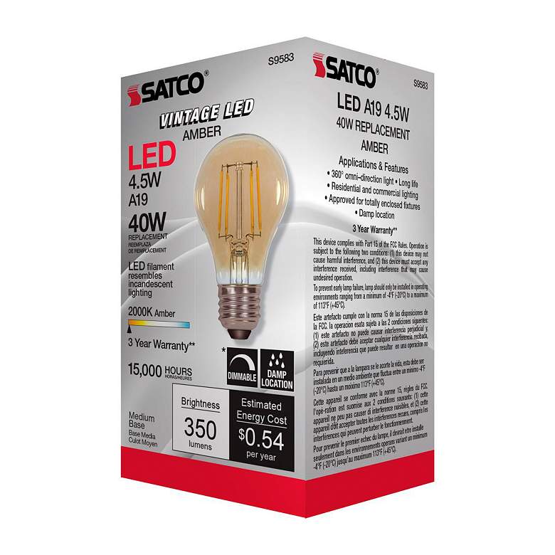 Image 7 40W Equivalent 4.5W LED Dimmable E26 2000K Amber A19 Light Bulb by Satco more views