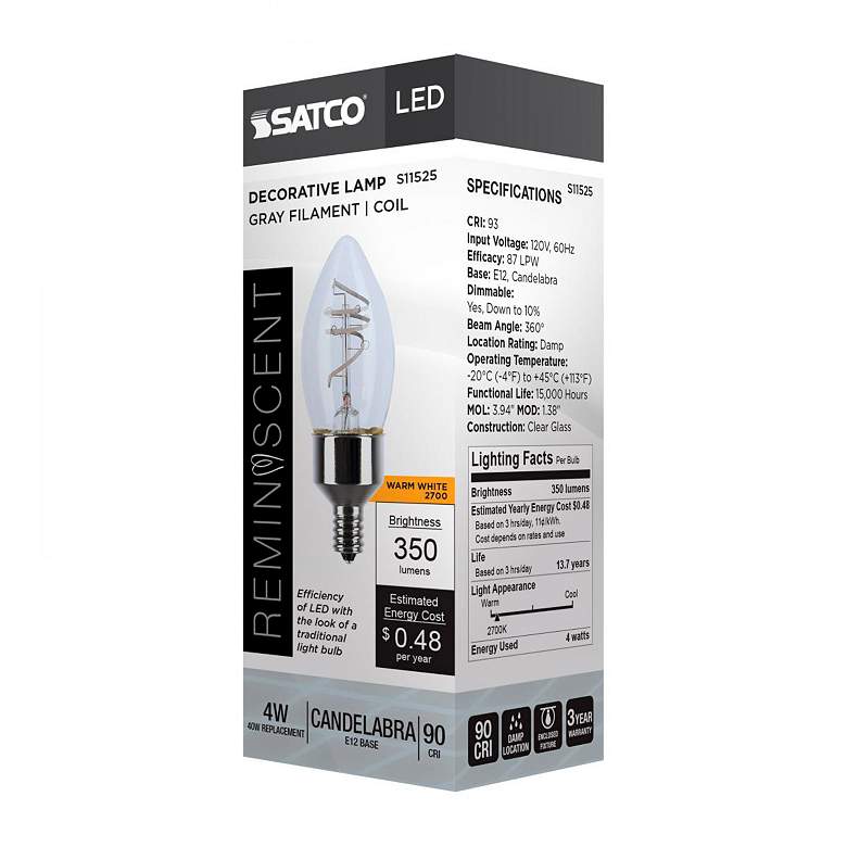 Image 7 40W Equivalent 4W Candelabra Base E12 Dimmable LED Bulb by Satco more views