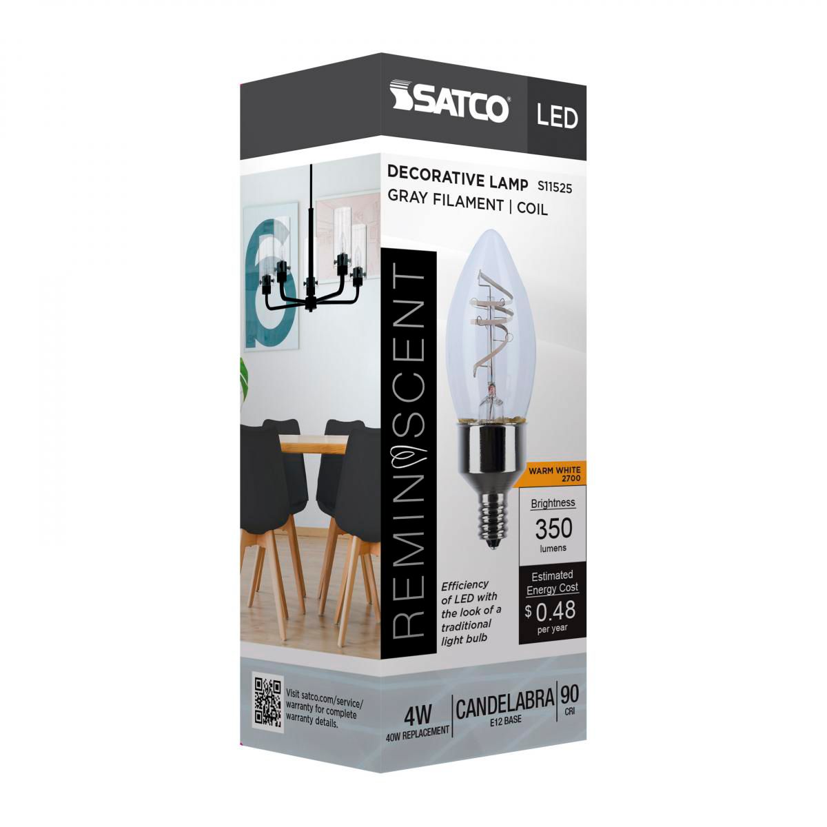 40W Equivalent 4W Candelabra Base E12 Dimmable LED Bulb by Satco in scene