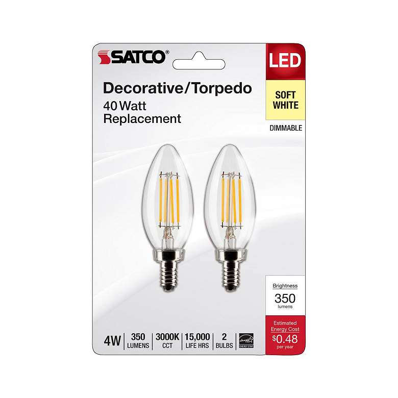Image 4 40W Equivalent 4W Candelabra Torpedo Tip Clear Dimmable LED Bulbs 2-Pack more views
