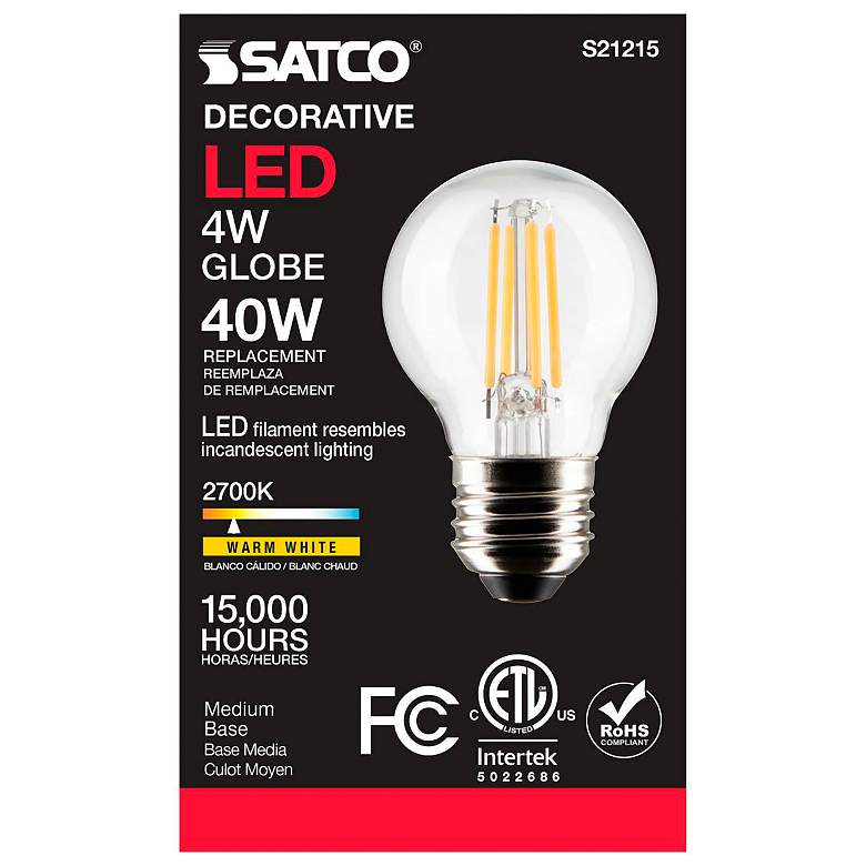 Image 5 40W Equivalent 4W Clear Dimmable Standard Globe Filament LED Bulb by Satco more views
