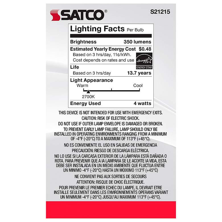 Image 6 40W Equivalent 4W Clear Dimmable Standard Globe Filament LED Bulb by Satco more views