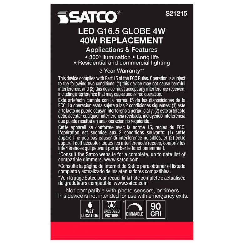 Image 7 40W Equivalent 4W Clear Dimmable Standard Globe Filament LED Bulb by Satco more views