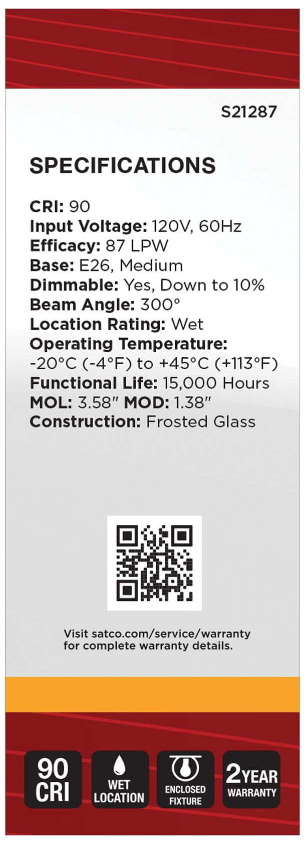 40W Equivalent 4W Dimmable LED Filament Standard Base Bulb by Satco