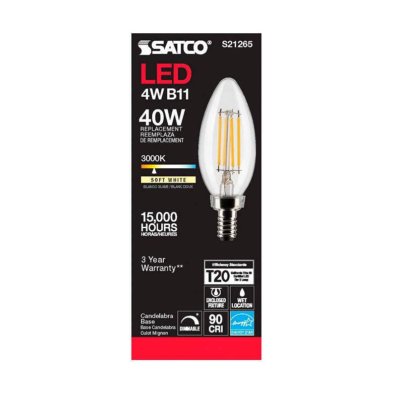 Image 5 40W Equivalent 4W LED B11 Clear Candelabra 3000K Dimmable Bulb by Satco more views