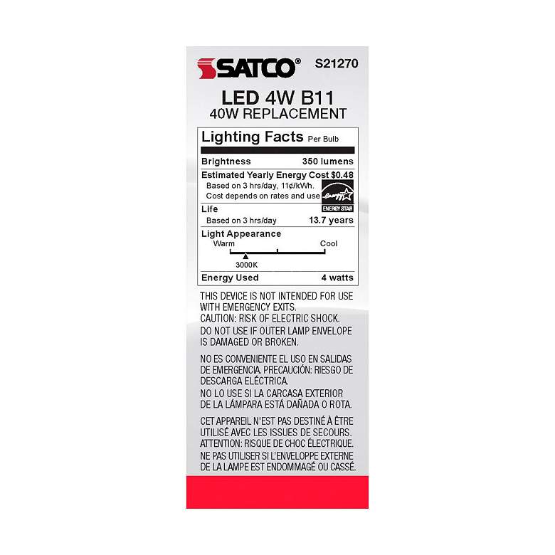 Image 6 40W Equivalent 4W LED B11 Frosted Candelabra 3000K Dimmable Bulb by Satco more views