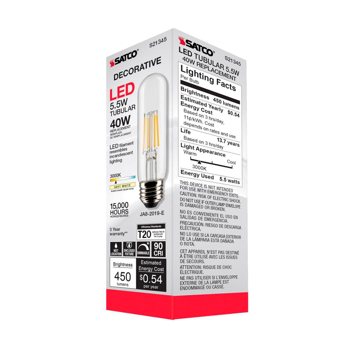 40W Equivalent 5.5W Clear Glass LED Dimmable Standard T10 Bulb in scene