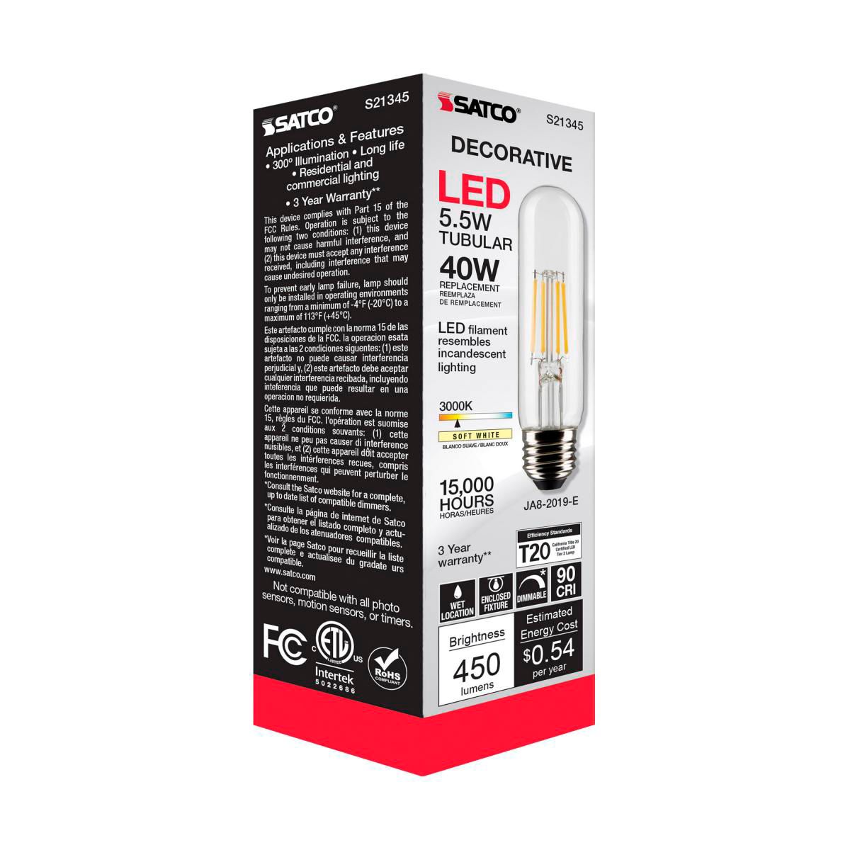 40W Equivalent 5.5W Clear Glass LED Dimmable Standard T10 Bulb in scene