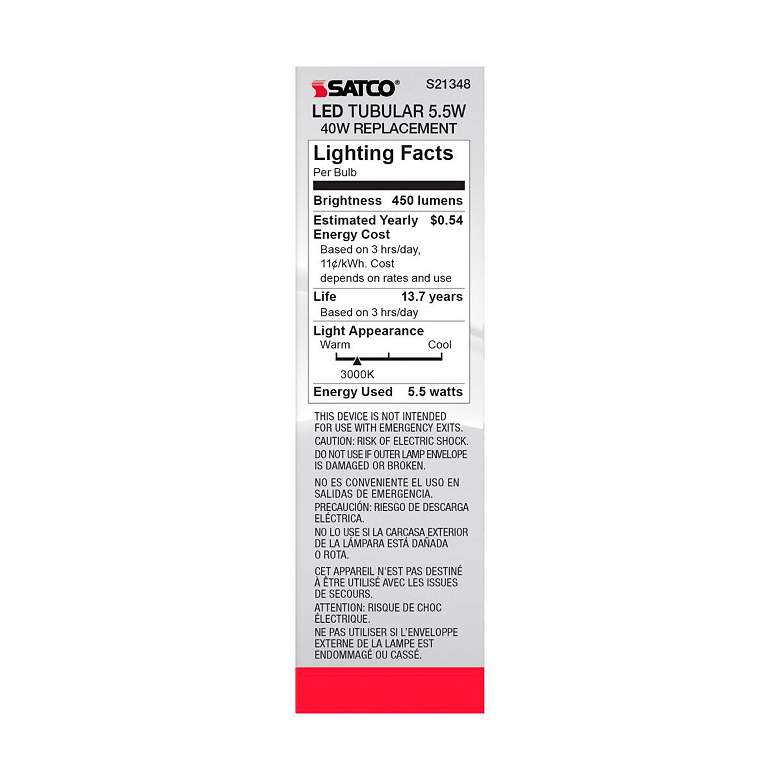 Image 6 40W Equivalent 5.5W Dimmable Standard White T10 LED Tube Bulb by Satco more views