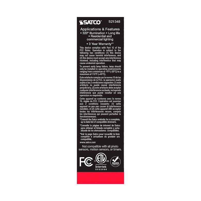 Image 7 40W Equivalent 5.5W Dimmable Standard White T10 LED Tube Bulb by Satco more views