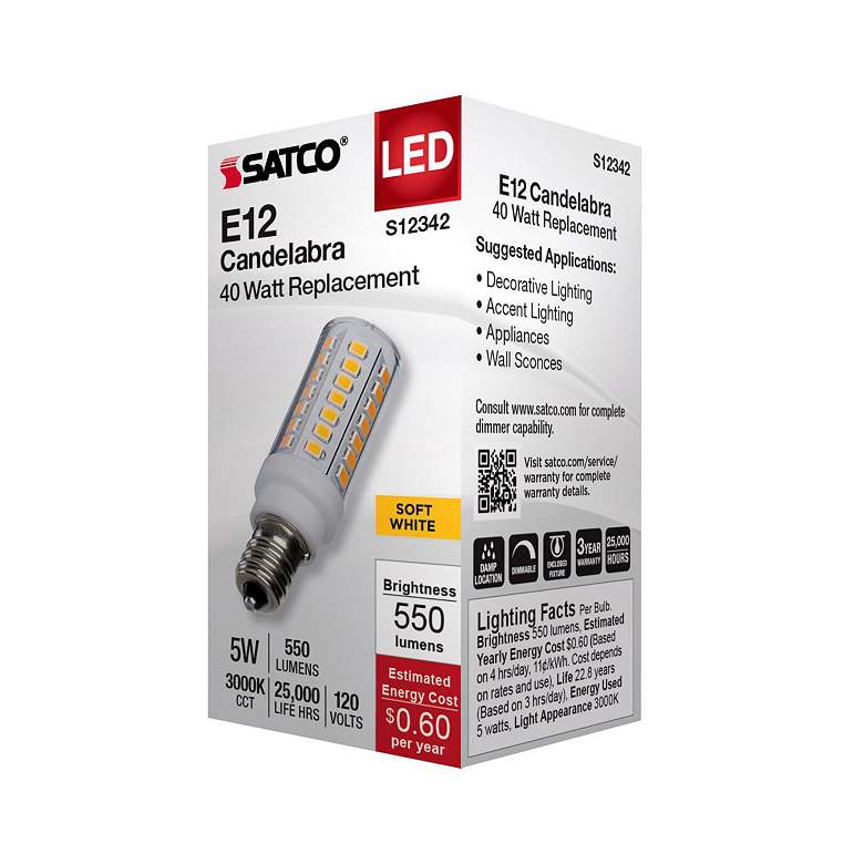 Image 6 40W Equivalent 5W LED Candelabra Base E12 Dimmable Light Bulb more views