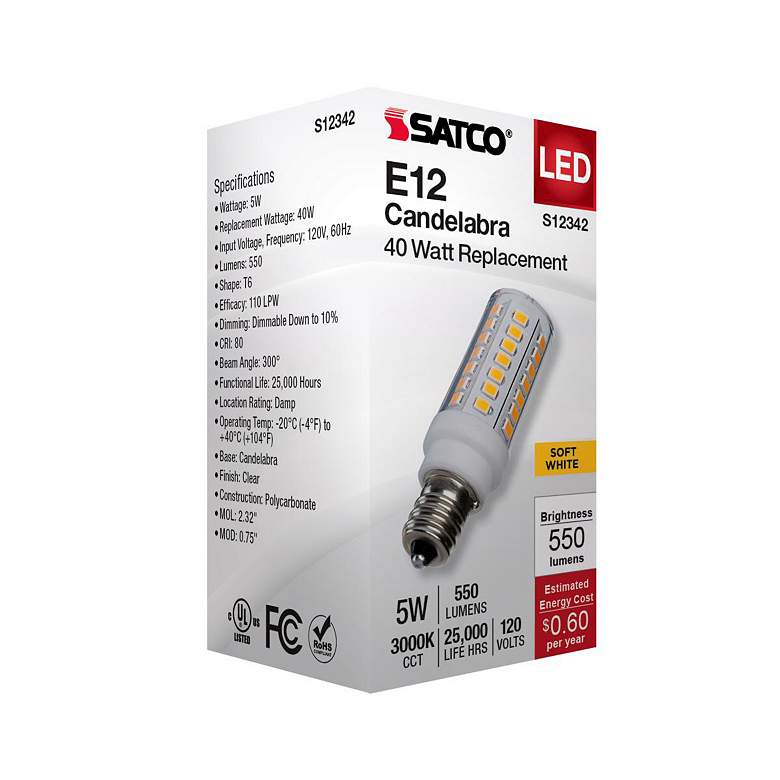 Image 7 40W Equivalent 5W LED Candelabra Base E12 Dimmable Light Bulb more views