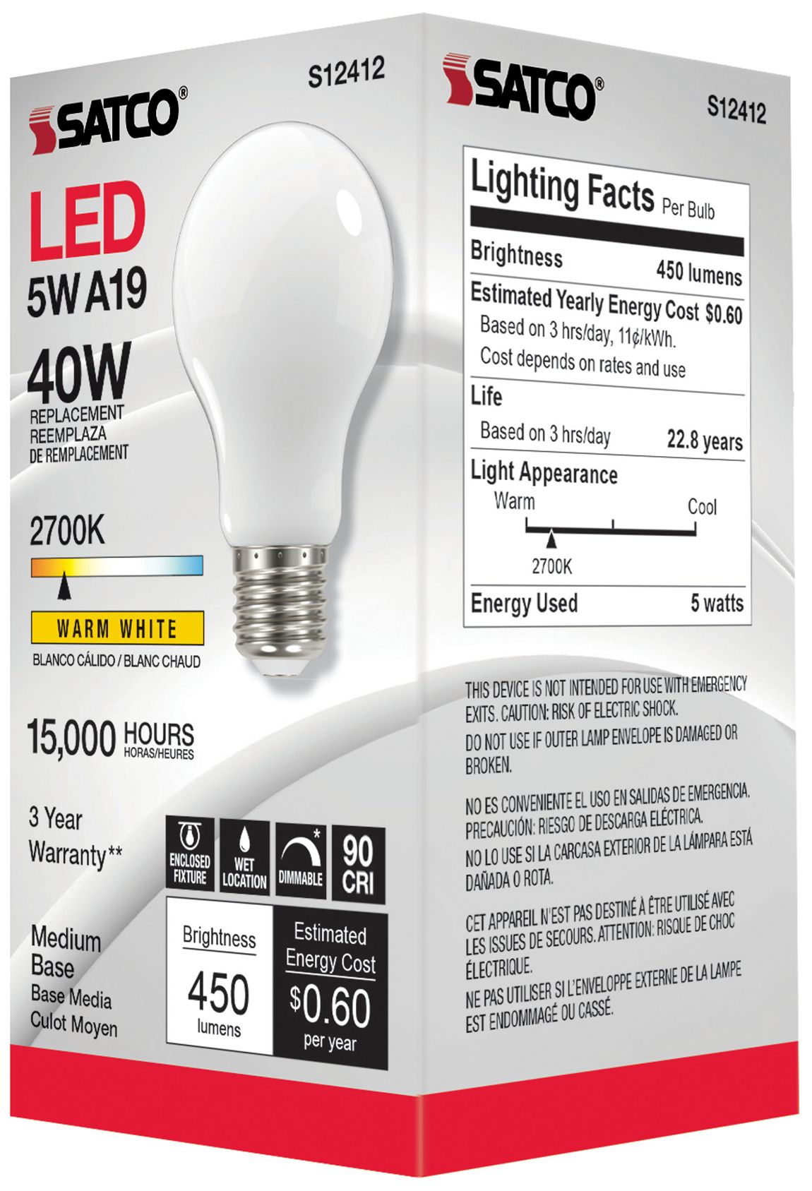 Image 5 40W Equivalent 5W LED Dimmable E26 2700K A19 Light Bulb by Satco more views