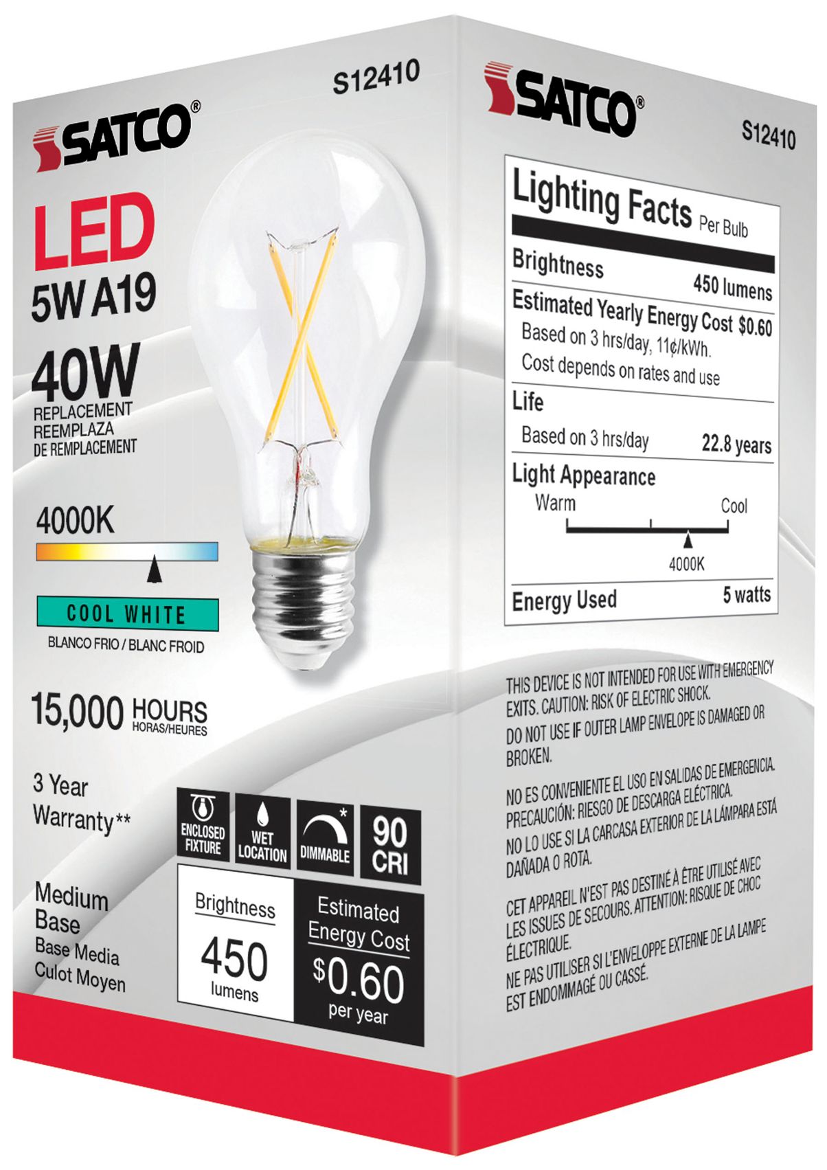 Image 4 40W Equivalent 5W LED Dimmable E26 4000K Clear A19 Light Bulb by Satco more views