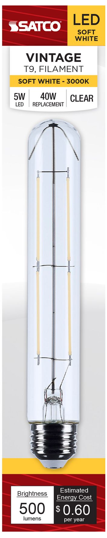 Image 3 40W Equivalent 5W LED Dimmable Standard T9 Tube Bulb by Satco more views