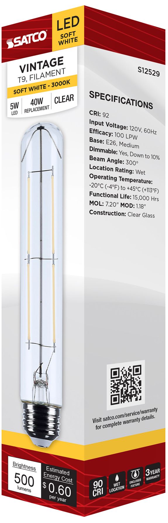 40W Equivalent 5W LED Dimmable Standard T9 Tube Bulb by Satco in scene