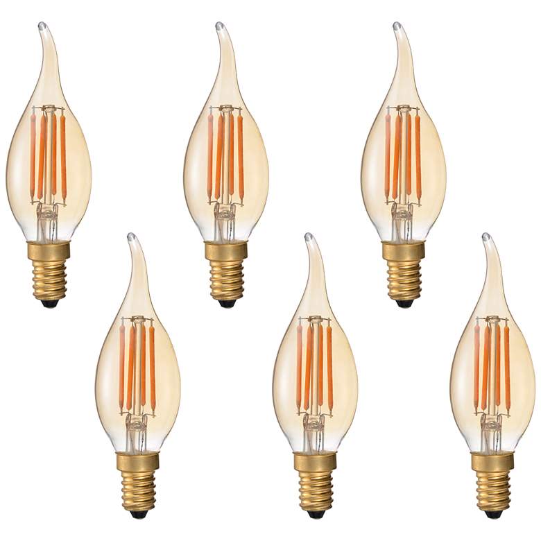 Image 1 40W Equivalent Amber 4 Watt LED Flame Tip Candelabra 6-Pack by Tesler