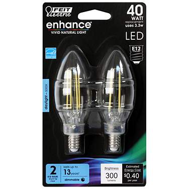 40W Equivalent Clear 3.3W LED E12 Torpedo Bulb 2-Pack by Feit